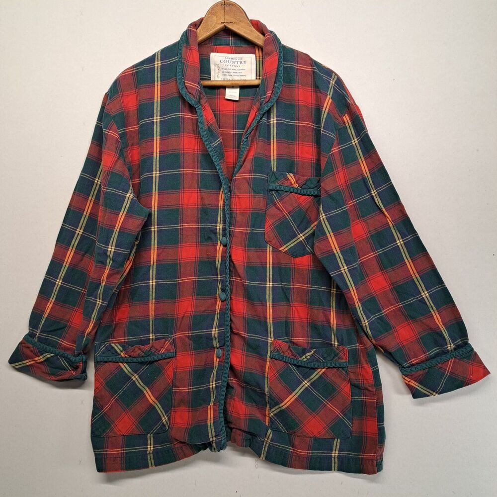 Vintage Victoria's Secret Country Cottons Medium Top Plaid Flannel Pajama Shirt
